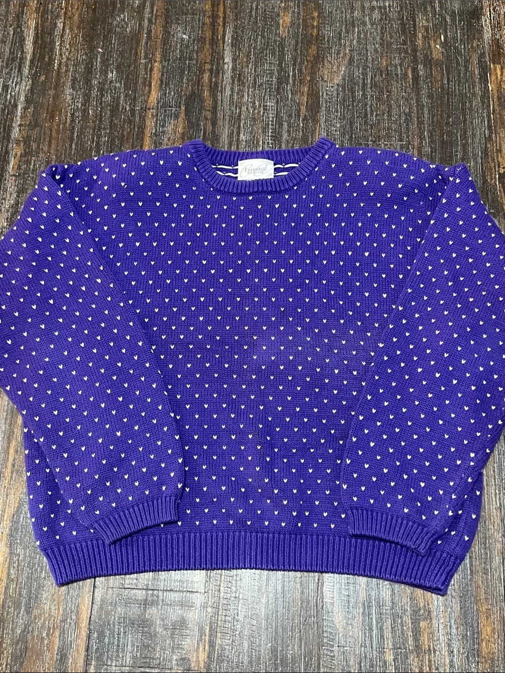 Vintage Essential Elements Purple Crewneck Sweater with Tiny Heart Detail